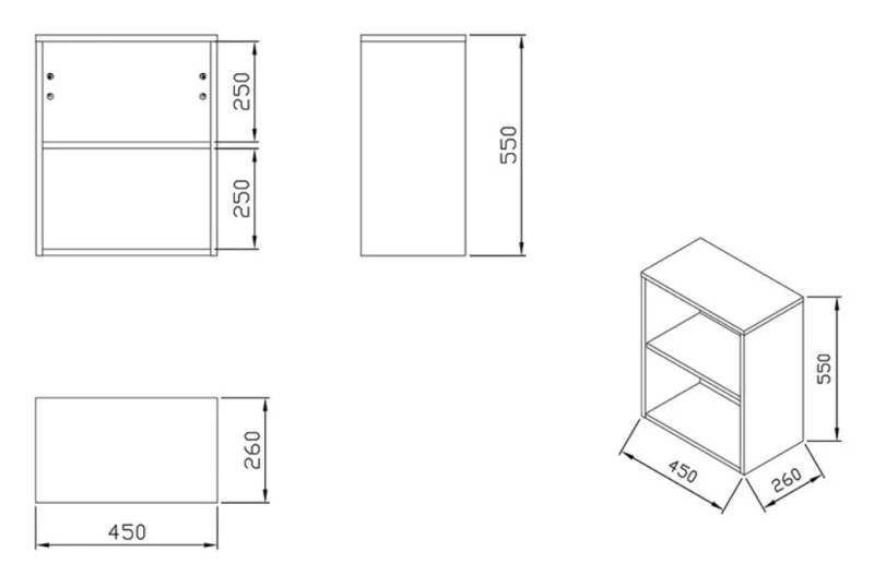 Słupek boczny SB Natural Biały otwarty - rysunek techniczny