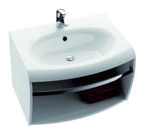 Komplet Szafka pod umywalkę Evolution SD z relingiem biała + umywalka. Zdjęcie jest materiałem poglądowym. Na zdjęciu produkt w kolorze czarnym.