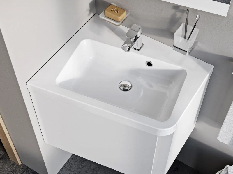 Umywalka konglomeratowa 10° Lewa  biała z otworami zdj.1.jpg