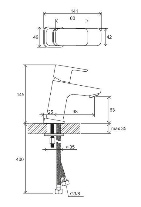 TD F 012.20 bateria czarna umywalkowa 10° FREE stojąca 140 bez korka  rys.techniczny.PNG