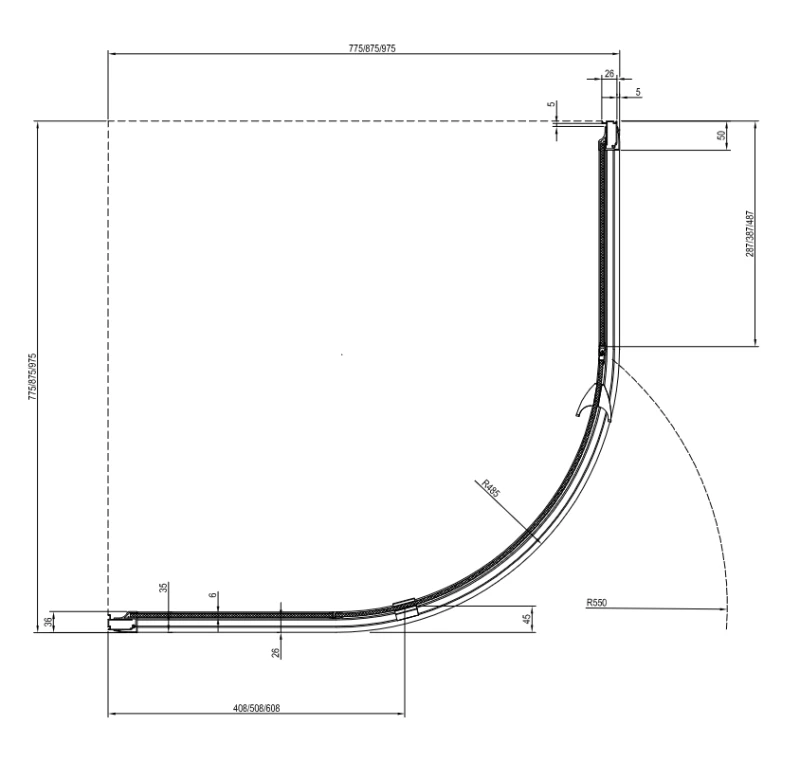Kabina prysznicowa półokrągła PSKK3-90 czarna, szkło Transparent rys.tech.PNG