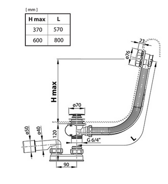 X01305 Syfon wannowy z przelewem 570 mm - chrom rys.tech.PNG
