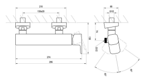 Bateria RAVAK łazienkowa, prysznicowa 10°  TD 032.00 150  chrom rys.tech..PNG