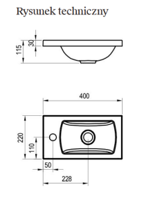 Umywalka konglomeratowa CLASSIC II 400 N biała z otworami  wymiary.PNG