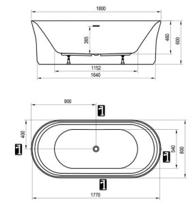 Wanna Ravak akrylowa wolnostojąca YPSILON  180x80 biała z czarnym odpływem i przelewem.JPG