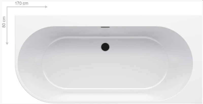 Wanna wolnostojąca FREEDOM CORNER P  170x80 biała z czarnym odpływem i przelewem  2.png