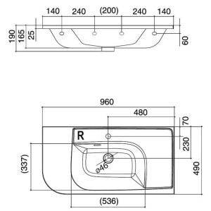 Umywalka PRAKTIK S P biała z otworami umywalka rys.tech..JPG
