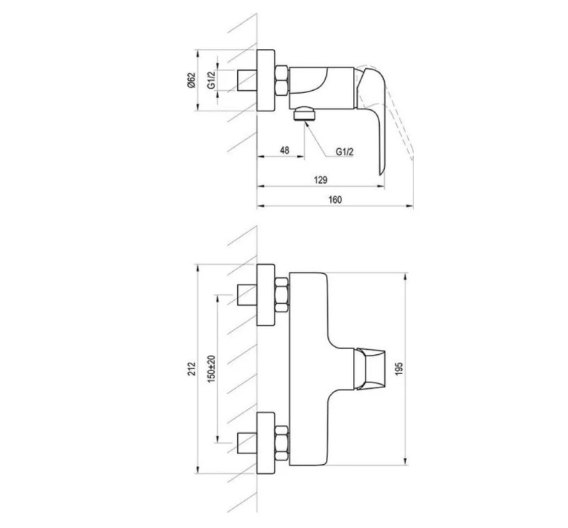 FL 032.20 150 mm bateria czarna prysznicowa FLAT rys.tech..JPG