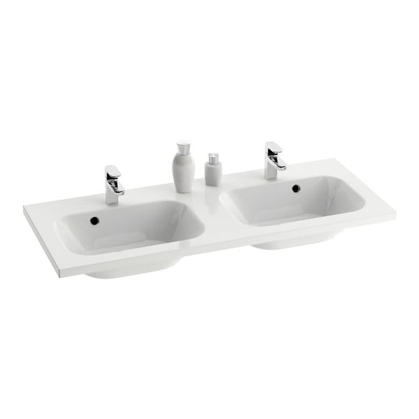 Umywalka konglomeratowa dwukomorowa CHROME 1200 biała z otworami zdj.1.jpg